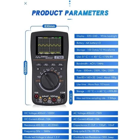 BENOBBY KIDS ET828 Multimètre à Oscilloscope Numérique Intelligent 2 En 1,avec Bande Passante De 1 MHz Taux D'échantillonnage – Image 4