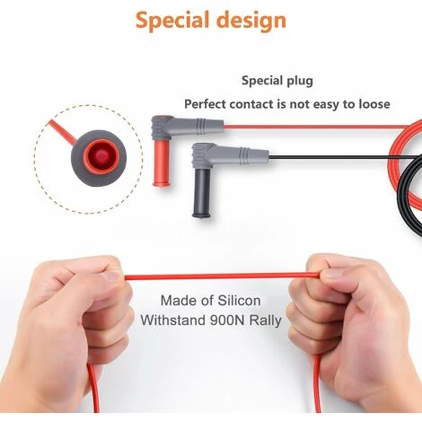 DECKON Sondes De Multimètre, Kit De Test En Silicone Souple Pour électricien, Cordons De Mesure Cat III 1000V Avec Pinces Crocodiles Et Sonde à Aiguille – Image 3