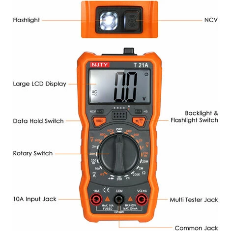 THSINDE THSIDNE Mini Multimètre Numérique Sans Contact 1999 Comptes, Avec Adsorption Magnétique LCD Rétro-éclairé Et Lampe De Poche, T21A – Image 5