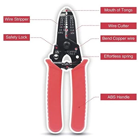 LTS FAFAPince à Dénuder Et Coupe-fil, Pince à Dénuder Pour Fil De Cuivre Dur De 0,6 à 2,6 Mm, Fil Toronné Et Fil Multiconducteur, Longueur 165 Mm, Rouge – Image 2