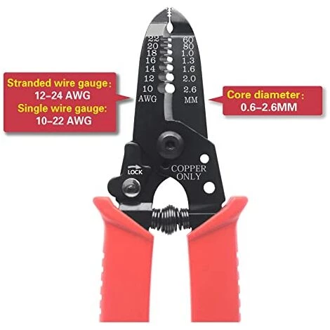 LTS FAFAPince à Dénuder Et Coupe-fil, Pince à Dénuder Pour Fil De Cuivre Dur De 0,6 à 2,6 Mm, Fil Toronné Et Fil Multiconducteur, Longueur 165 Mm, Rouge – Image 3