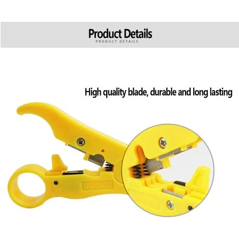 Universel Dénudeur De Câbles ,1 Pcs Outil De Dénudage, Pince à Dénuder Cutter Outil, Coaxiaux RG 59/6/7/11 Cat5/6 Pince à Dénuder UTP Coaxial Coax Câble, Pour Câbles Coaxiaux Et De Données 125 Mm,jaune 56Vingt – Image 4