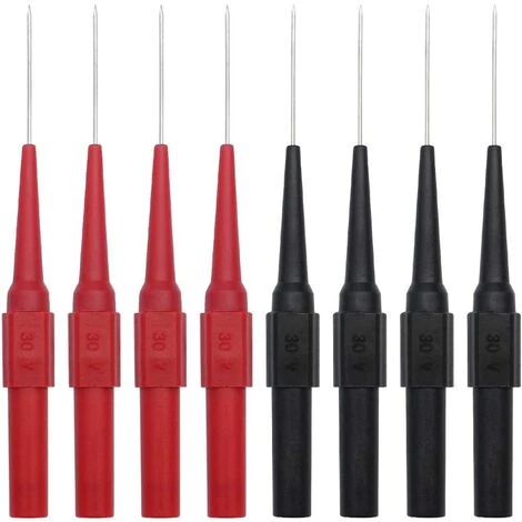 OSQI 8 Pièces Sondes De Test De Multimètre Avec Embout Pointu En Acier Inoxydable 0,7 X 20mm Aiguille De Perçage D’Isolement Pour Multimètres Laboratoires Électriciens Professionals - Noir Et Rouge