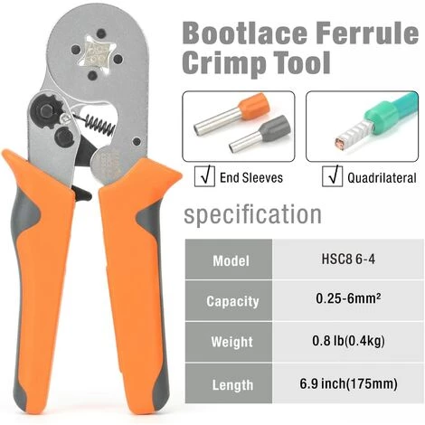 OSQI Outils De Sertissage De Virole Bootlace, Utilisés Pour Les Viroles De Câble à Manchons D'extrémité De 0,25 à 10,0 Mm², Sertisseuse De Fil à Cliquet Auto-réglable - Type De Sertissage Carré – Image 4