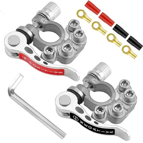 MONLY Connecteurs De Borne De Batterie Bornes De Batterie De Poteau Supérieur De Voiture Connecteurs De Pince De Câble De Fil SAE/JIS A Type Positif Et Négatif Pour Voitures, Les Camions, Les Bus