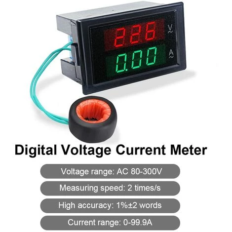 QERSTA Voltmètre Ampèremètre Numérique AC 80-300V 0-100A Multimètre 2 En 1 Avec Transformateur De Courant – Image 2
