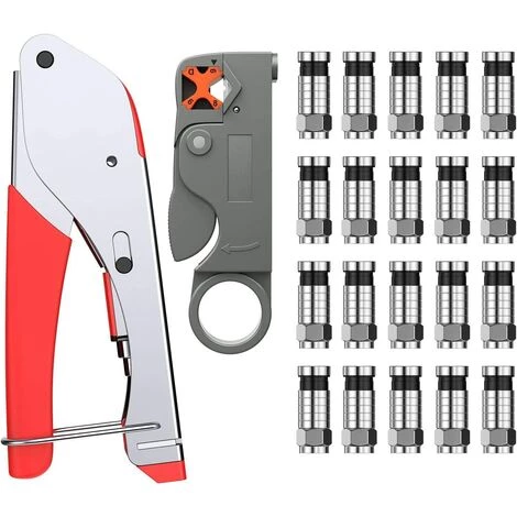 MONLY Sertisseuse De Câble Coaxial,Outil De Dénudage De Câble Coaxial Kit D'outils De Compression Coaxiale Dénudeur De Fil Avec Connecteurs F RG 6 / RG 58 / RG 59 / RG 174 #TCYJGJ