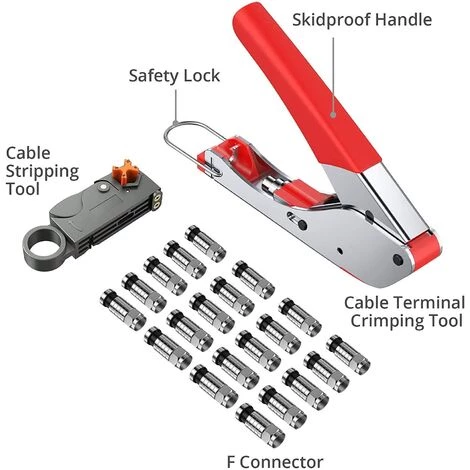 MONLY Sertisseuse De Câble Coaxial,Outil De Dénudage De Câble Coaxial Kit D'outils De Compression Coaxiale Dénudeur De Fil Avec Connecteurs F RG 6 / RG 58 / RG 59 / RG 174 #TCYJGJ – Image 2