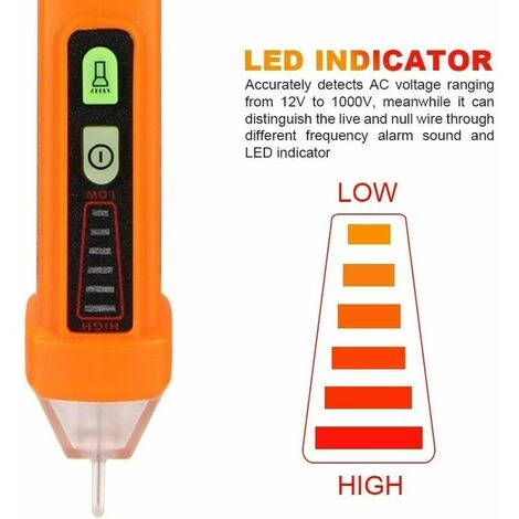GALOZZOIT Multimètre, Ohmmètre Et Ampèremètre- Lampe De Poche Pour Stylo Testeur De Tension Sans Contact, Stylo Détecteur De Tension Alternative électrique, Batterie De Poche Compacte électrique 12-1000V Testeur De Tension Multimètre Inductif Avec Alarme Sonore Ave – Image 2