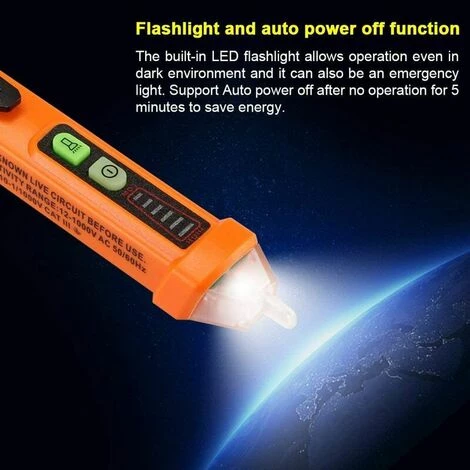 GALOZZOIT Multimètre, Ohmmètre Et Ampèremètre- Lampe De Poche Pour Stylo Testeur De Tension Sans Contact, Stylo Détecteur De Tension Alternative électrique, Batterie De Poche Compacte électrique 12-1000V Testeur De Tension Multimètre Inductif Avec Alarme Sonore Ave – Image 4