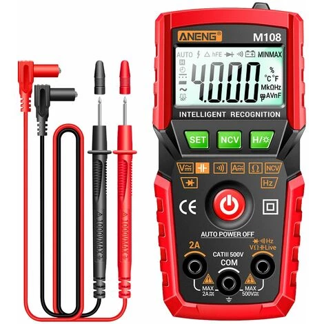LIFCAUSAL ANENG M108 Multimetro Digitale Intelligente Auto Range 4000 Conti NCV Misuratore Multifunzione Palmare Voltmetro Amperometro Con Retroilluminazione Torcia AC/DC Tensione E Resistenza Di Corrente Rosso