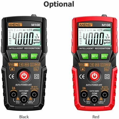 LIFCAUSAL ANENG M108 Multimetro Digitale Intelligente Auto Range 4000 Conti NCV Misuratore Multifunzione Palmare Voltmetro Amperometro Con Retroilluminazione Torcia AC/DC Tensione E Resistenza Di Corrente Rosso – Image 2