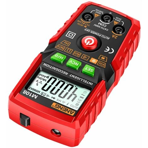 LIFCAUSAL ANENG M108 Multimetro Digitale Intelligente Auto Range 4000 Conti NCV Misuratore Multifunzione Palmare Voltmetro Amperometro Con Retroilluminazione Torcia AC/DC Tensione E Resistenza Di Corrente Rosso – Image 3