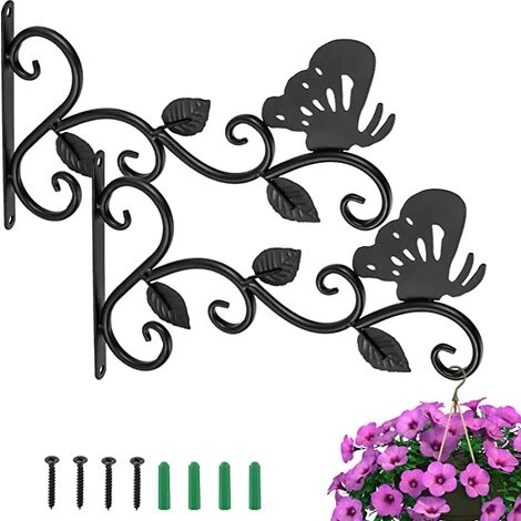 VOCTEIN Lot De 2 Porte-plantes Suspendus Panier à Plantes Fer Crochet Mural Jardinière Crochet Mural Mangeoire à Oiseaux Lanterne Vent Carillon Applique Murale 30 Cm