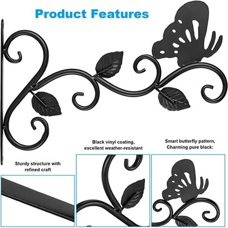 VOCTEIN Lot De 2 Porte-plantes Suspendus Panier à Plantes Fer Crochet Mural Jardinière Crochet Mural Mangeoire à Oiseaux Lanterne Vent Carillon Applique Murale 30 Cm – Image 2