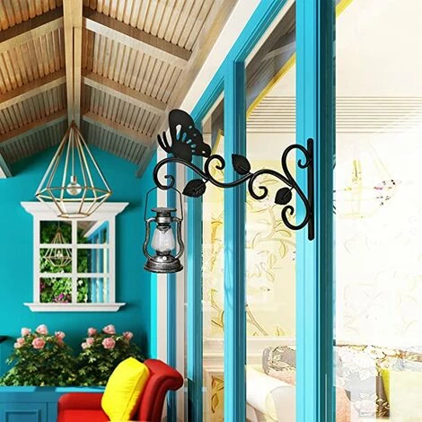 VOCTEIN Lot De 2 Porte-plantes Suspendus Panier à Plantes Fer Crochet Mural Jardinière Crochet Mural Mangeoire à Oiseaux Lanterne Vent Carillon Applique Murale 30 Cm – Image 4