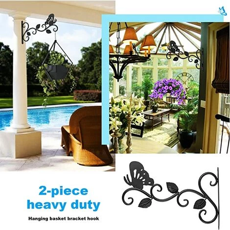 VOCTEIN Lot De 2 Porte-plantes Suspendus Panier à Plantes Fer Crochet Mural Jardinière Crochet Mural Mangeoire à Oiseaux Lanterne Vent Carillon Applique Murale 30 Cm – Image 5