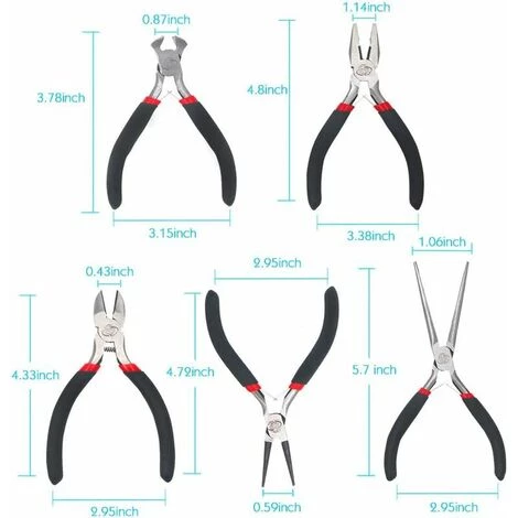 GRID COOL Pince Et Tenaille Ensemble De 5 Mini-pinces Outils à Main Professionnels Comprend Une Pince à Bec Effilé Pince De Poseur De Ligne Pince à Bec Rond Pince Coupante Diagonale – Image 3