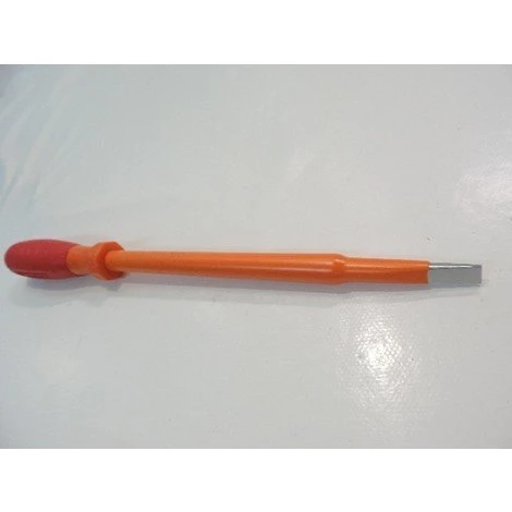 Tournevis Plat 8x200mm Isolé 1000V Lame Acier Chromé Manche Bi-matière Electricien Pour Vis Tête Fendue DERANCOURT TB8X200B